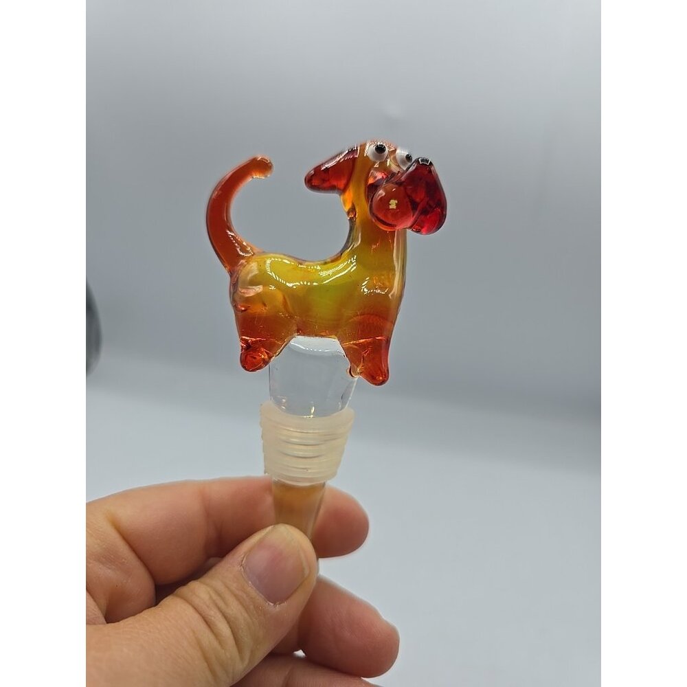 Ashley Nicole Designs Bottle Stopper Christmas Dog Art Glass NIB
